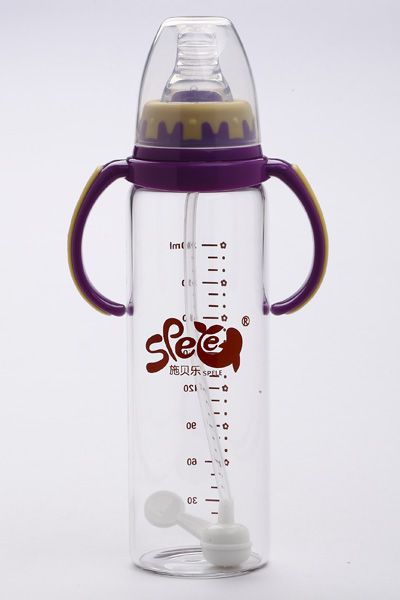 施貝樂紫色標(biāo)口弧形帶柄玻璃奶瓶240ml