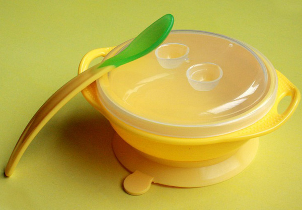圭皎寶寶吸盤碗感溫勺黃色