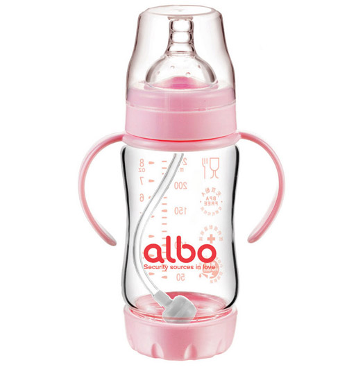 愛樂寶防吐自動玻璃奶瓶240ml粉色