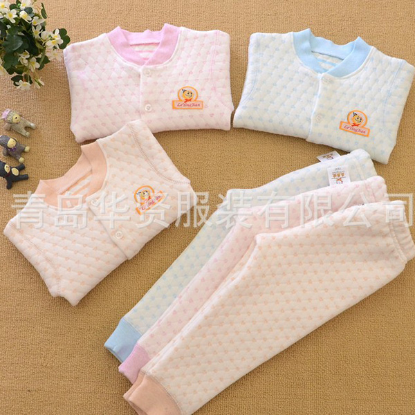 樂嬰健純棉三層保暖加厚全開扣套裝