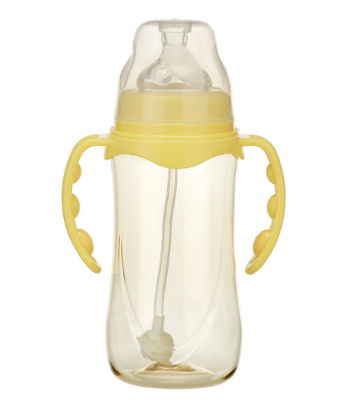 嬰之美寬口雙耳自動(dòng)圓弧形PPSU奶瓶300ML黃色