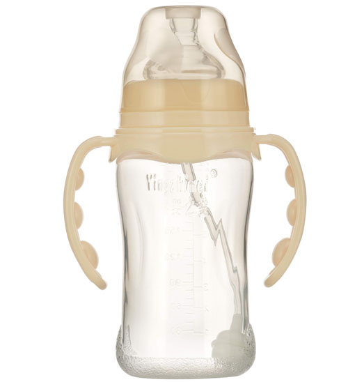 嬰之美寬口雙耳自動(dòng)弧形PP嬰兒奶瓶240ML乳白色
