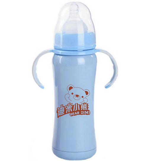 迪米小熊寬口真空有柄自動不銹鋼保溫奶瓶240ml