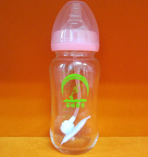 苗哺專家8安寬口弧形抗摔防爆帶自動(dòng)吸管玻璃奶瓶