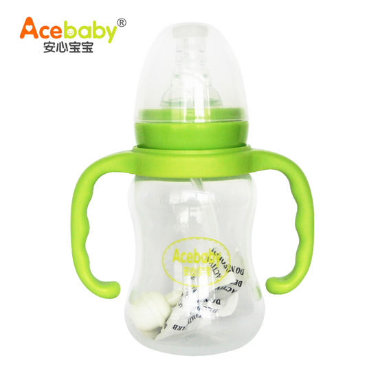 安心寶寶125ml標口圓弧形雙耳自動PP奶瓶綠色手柄