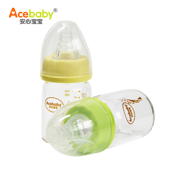 安心寶寶60ml玻璃護(hù)理奶瓶黃綠兩個