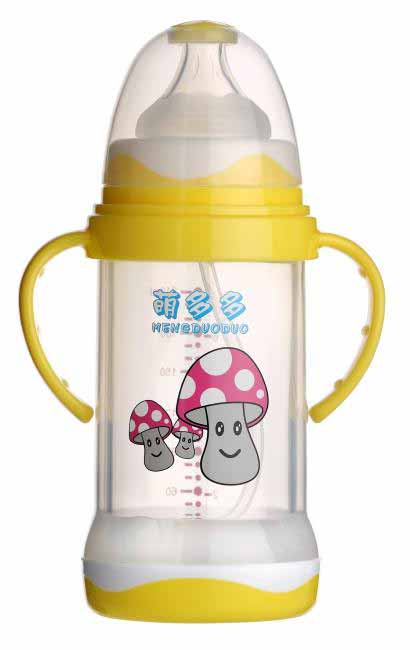 萌多多寬口直身晶鉆玻璃150ml全防護自動奶瓶(黃色)