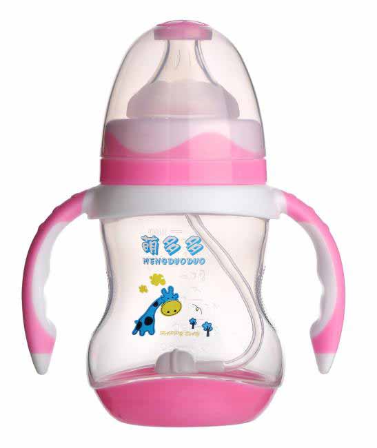 萌多多PP寬口180ml雙色紅白手柄自動奶瓶