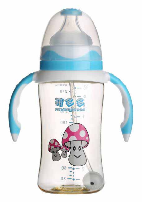 萌多多PPSU寬口300ml雙色蘭白手柄自動(dòng)奶瓶