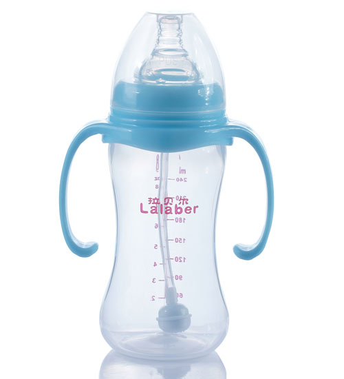 拉貝爾9安士寬口徑自動吸管PP奶瓶-藍(lán)色手柄