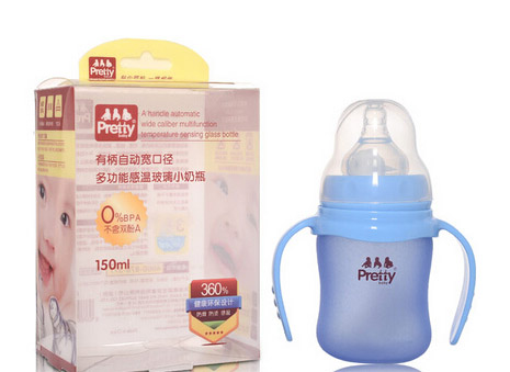 prettybaby有柄自動寬口徑多功能感溫玻璃小奶瓶150ML