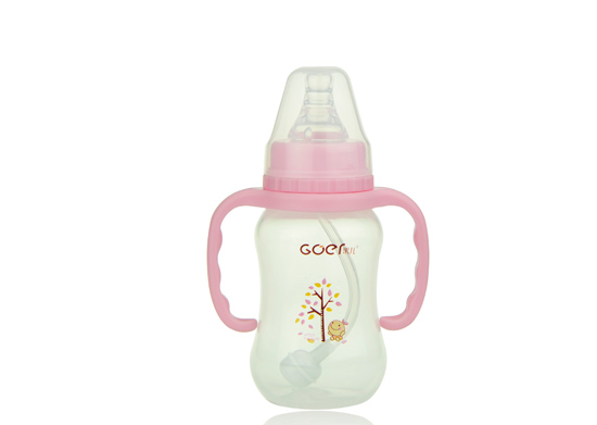 果兒180ML標(biāo)口PP弧型自動(dòng)吸奶瓶粉色