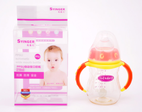 尚yingePPSU自動(dòng)寬口奶瓶210ML黃底粉蓋