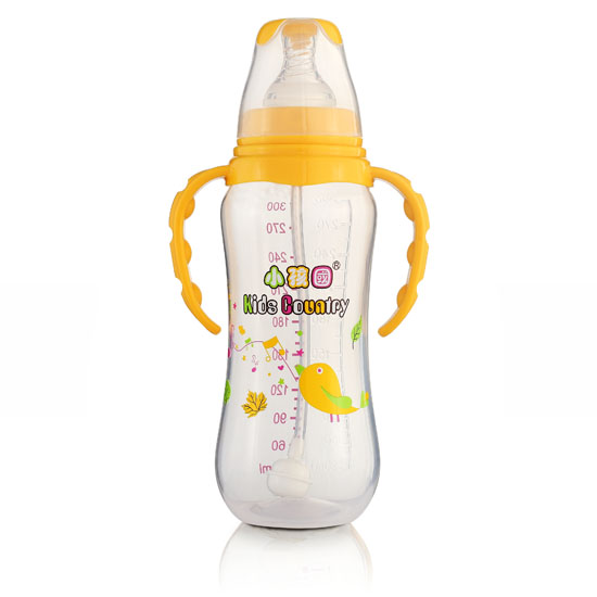小孩國(guó)標(biāo)口自動(dòng)弧形PP安全奶瓶300 ML黃色