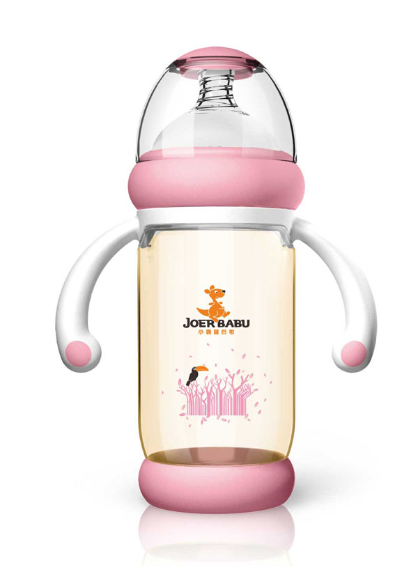 小袋鼠巴布PPSU防燙自動(dòng)寬口奶瓶240ml紅色