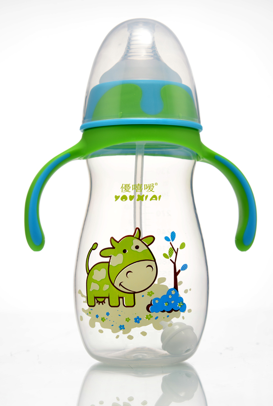 優(yōu)嘻噯炫彩PP寬口自動奶瓶330ml藍綠色