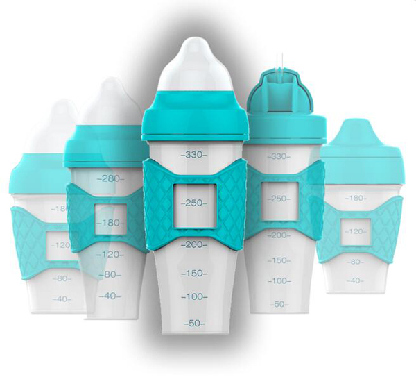 綠糖生活藍色水晶奶瓶330ml