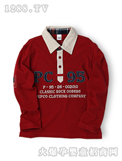 小豬班納紅色男童長(zhǎng)袖T恤