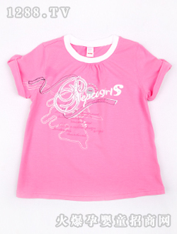 小豬班納粉色圓領短袖針織衫