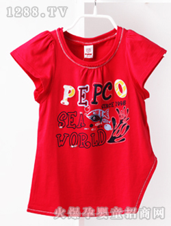 小豬班納紅色圓領(lǐng)短袖針織衫