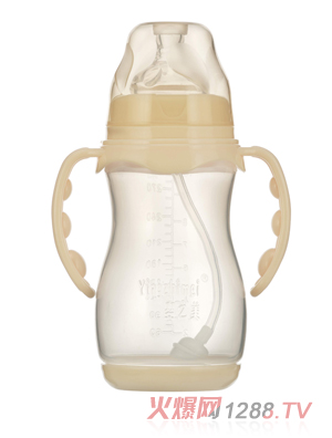 嬰之美寬口雙耳自動(dòng)葫蘆PP奶瓶帶底270ML乳白色
