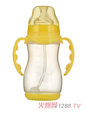 嬰之美寬口雙耳自動(dòng)葫蘆PP奶瓶帶底270ML黃色