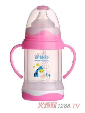 萌多多寬口直身晶鉆玻璃210ml全防護(hù)自動(dòng)奶瓶（紅色）