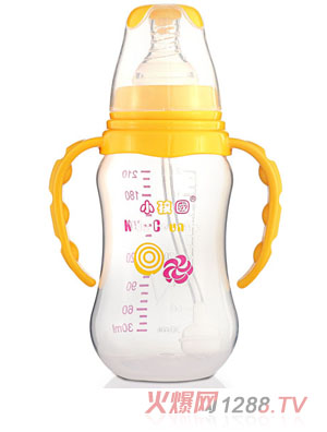小孩國(guó)標(biāo)口自動(dòng)弧形PP安全奶瓶210 ML黃色