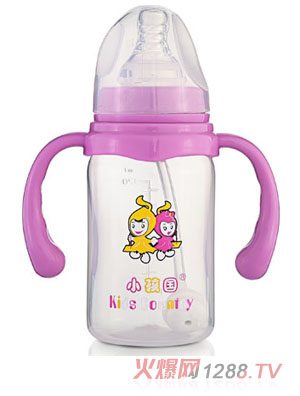 小孩國(guó)標(biāo)口奶瓶直身PP奶瓶120ML紫紅色
