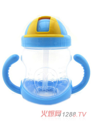 陽光兔滑蓋防漏訓練吸管杯藍色