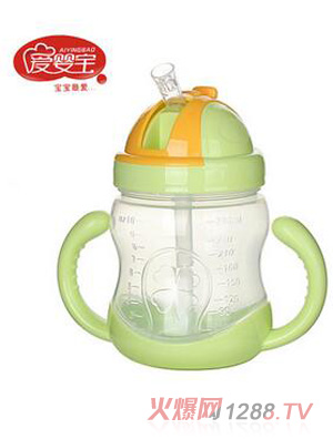 愛嬰寶 yinge吸管式水杯 雙手柄學飲杯 寶寶軟嘴吸管杯280ml