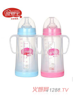 愛嬰寶帶手柄防摔防爆寬口徑晶鉆玻璃奶瓶240ml